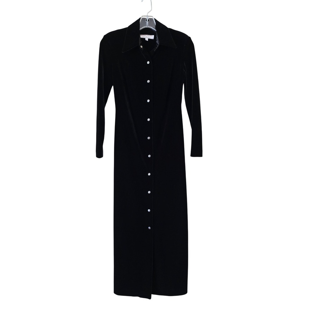 Andrea Polizzi for Rex Lester Black‎ Velvet Button Down Maxi Dress Petite P Goth